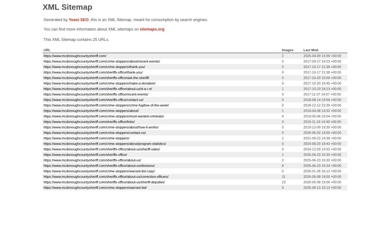 McDonough County Sheriff published-page sitemap without a labeled jail roster or booking feed