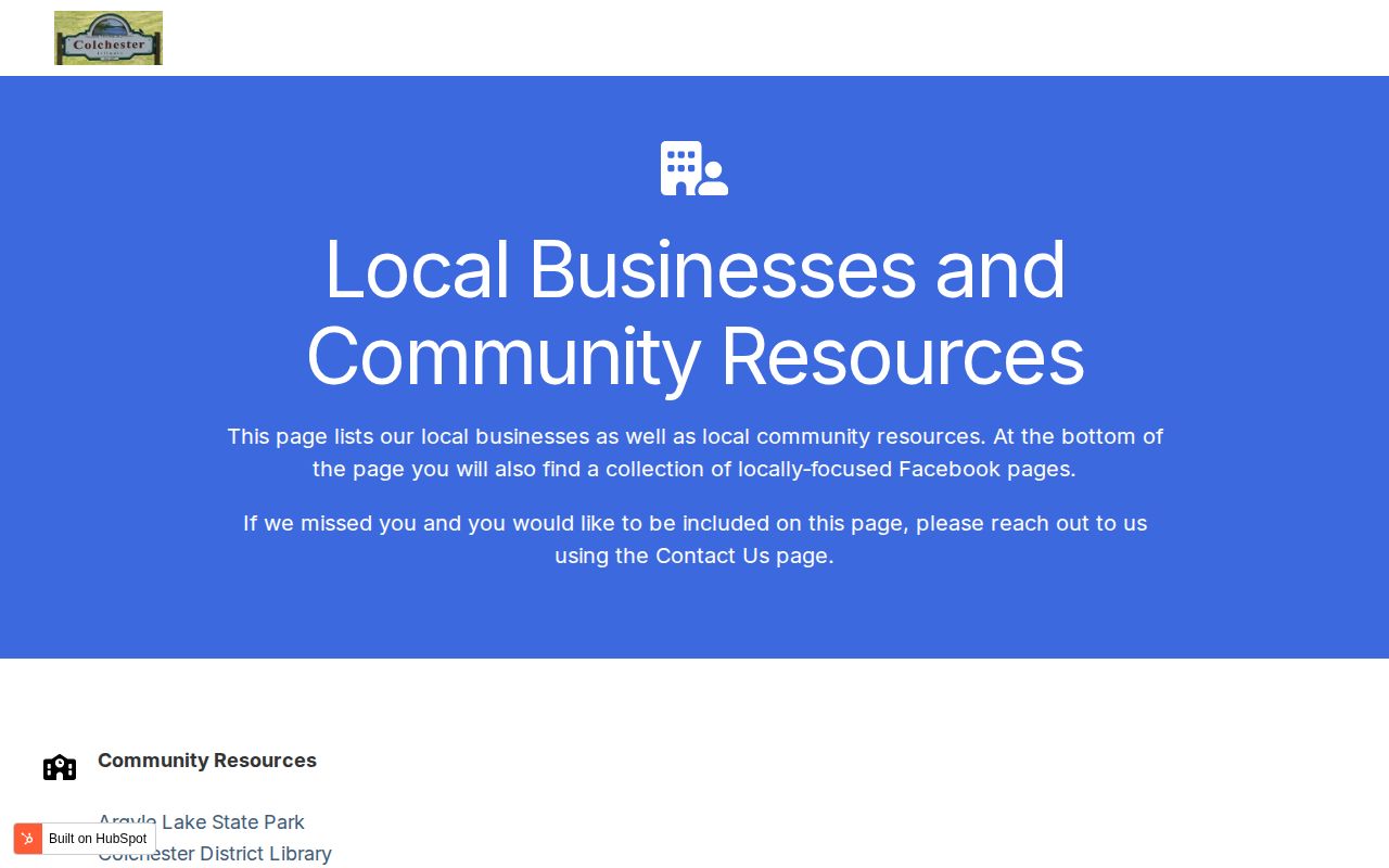 City of Colchester official resources page linking Colchester Police and McDonough County Sheriff