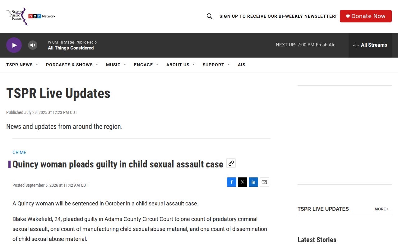 TSPR event-driven local updates relevant to McDonough County arrest and court news