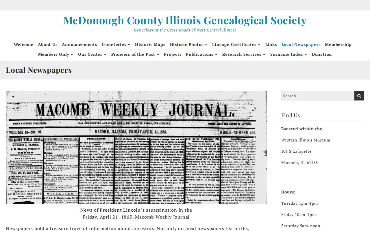 McDonough County historical newspaper directory and archive links