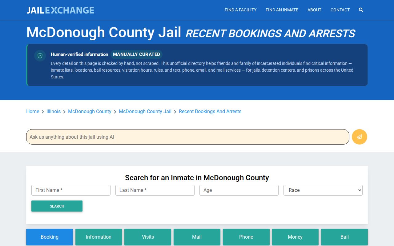 Unofficial McDonough County jail directory page requiring official verification